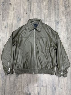 H&M Olive Green Leather Bomber Jacket Size M - Fits like a large