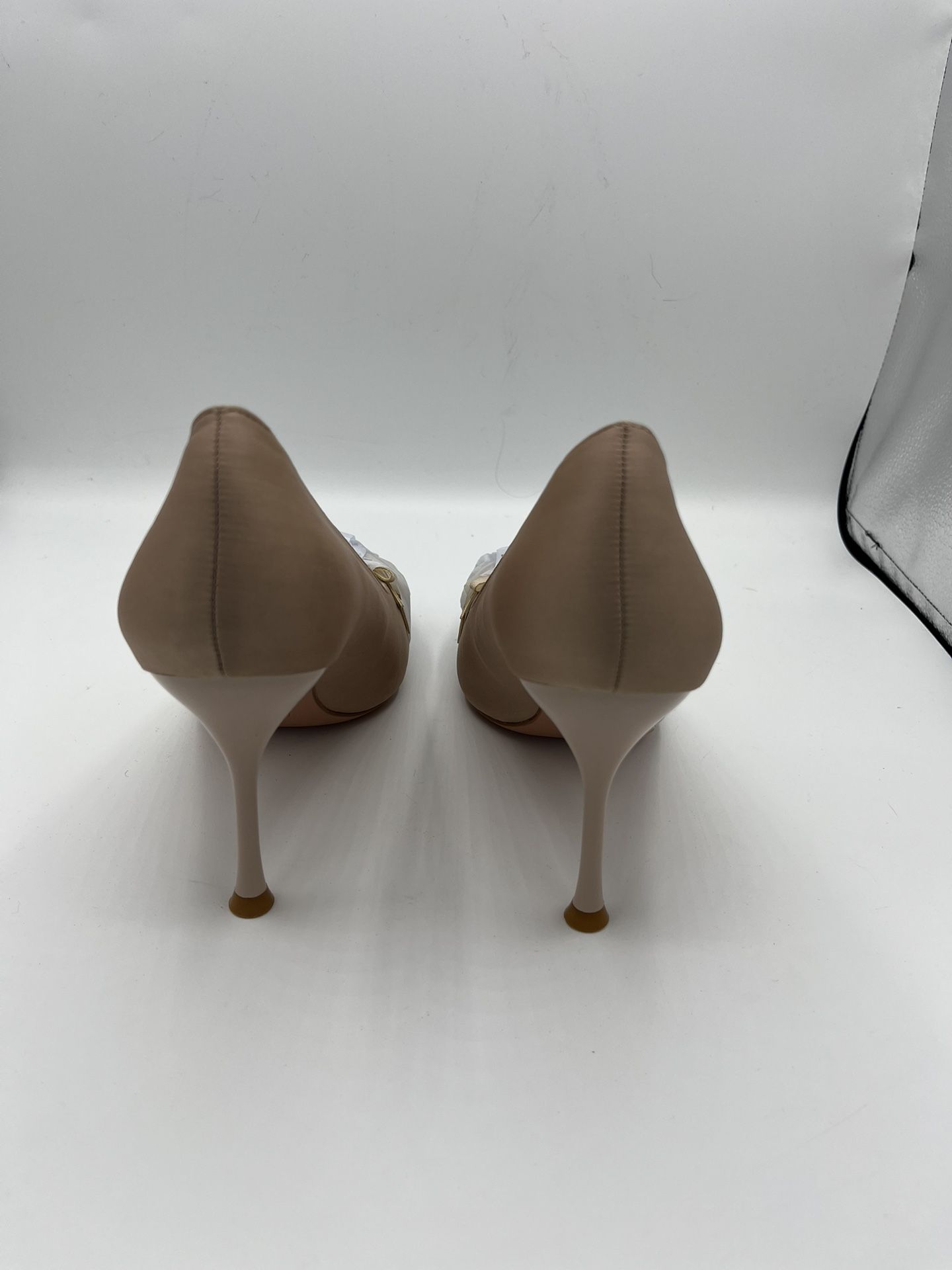 Coutgo Women's Pointed Toe Stiletto Satin Shoes Khaki Color Size 8