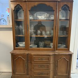 Vintage China Cabinet Hutch W/ China