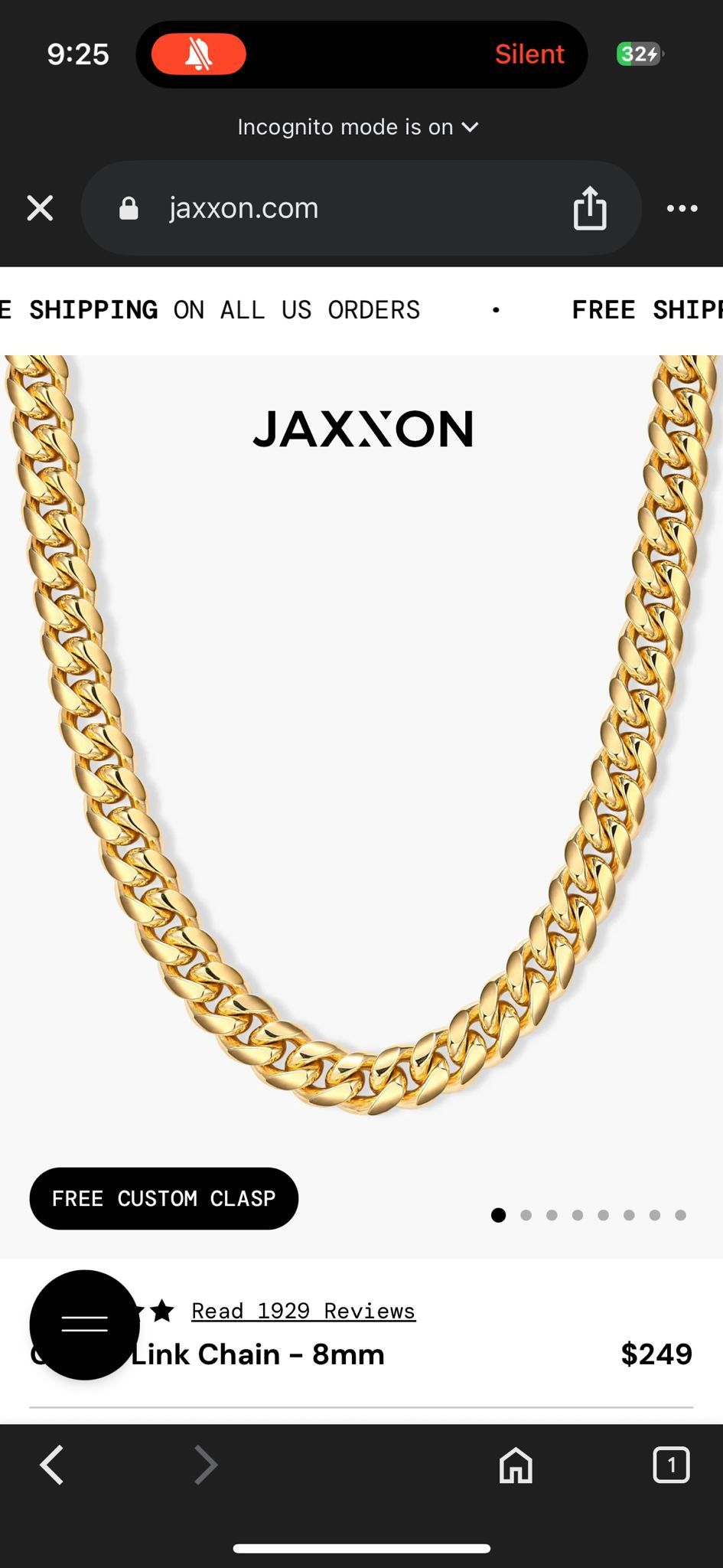 Jaxxon Men's Gold Cuban Link Chain 22 Inch 8mm
