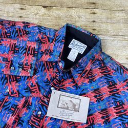 VTG Rockmount Ranch Wear Double Bib Pearl Snap Abstract Western Shirt OS M - NWT