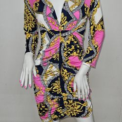 NWOT Black, Pink, Gold Mini Party Dress Size Large 