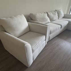 Sectiona Loveseat  and Fabric Chair-Taupe