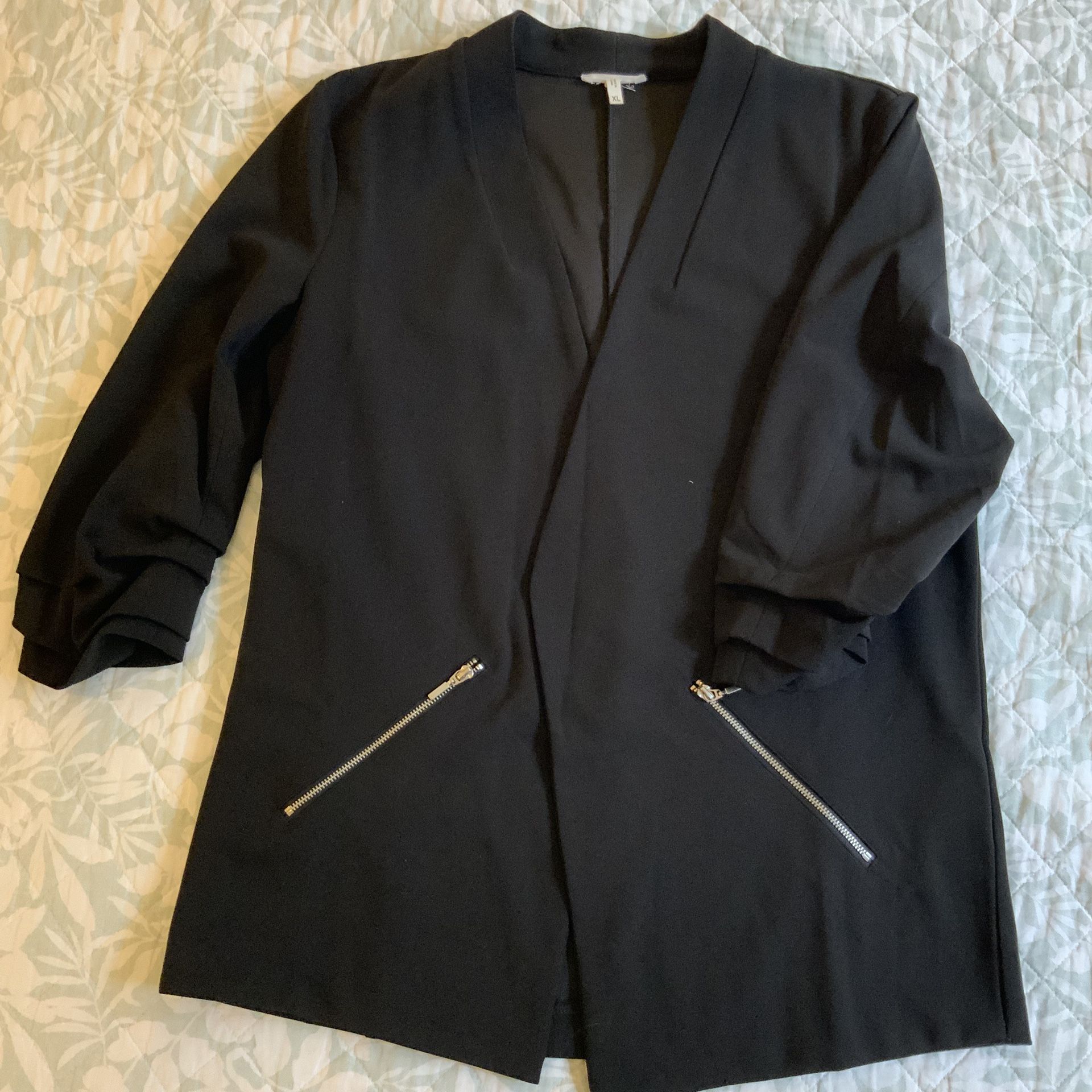 Maurices Women’s Black Blazer XL – Open Front, Zip Pockets