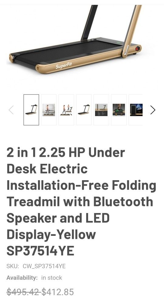 2 in 1 2.25 HP Under Desk Electric Installation-Free Folding Treadmil with Bluetooth Speaker and LED Display-Yellow