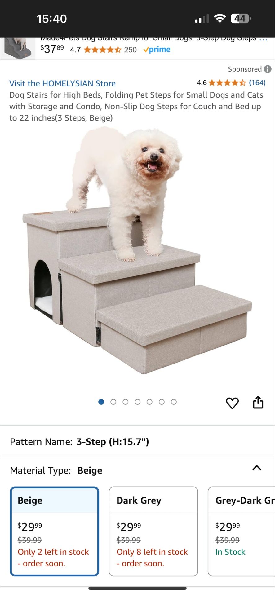 Folding Pet Steps for Small Dogs and Cats with Storage and Condo, Non-Slip Dog Steps for Couch and Bed up to 22 inches(3 Steps, Beige)