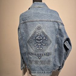 VINTAGE USMC  SWIFT SILENT  DEADLY DENIM JACKET  MBOSSED SIZE LARGE