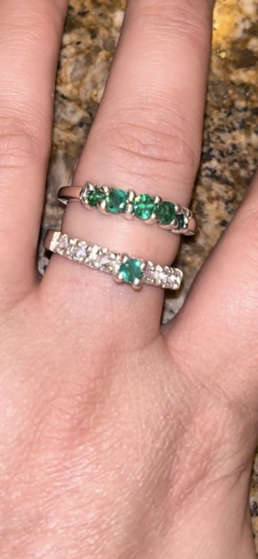 Silver Emerald Ring Set