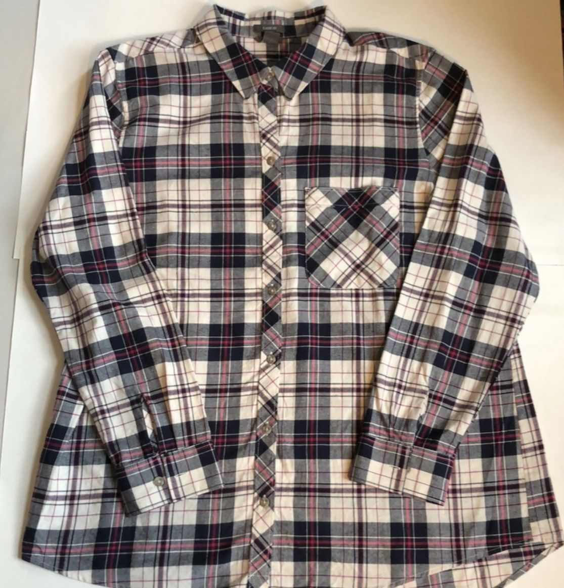 Eddie Bauer Plaid Shirt Women's XL White Blue Red Classic Fit Flannel Shirt *See /Pickup in Rancho Penasquitos 92129