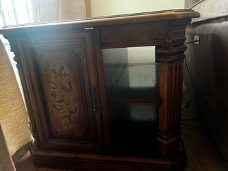 2 Vintage Wood Cabinet with Floral Inlay