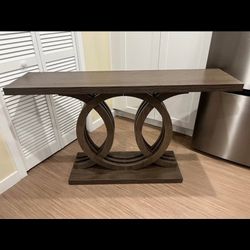 Tribesigns 55 inches Console Table with Geometric Base, Farmhouse Hallway Table, Wooden Entryway Sofa Table, Unique Long Accent Table for Decoration a