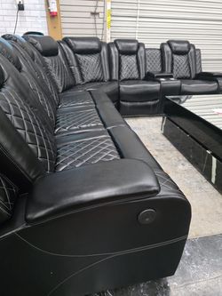 Black breathable leather gel power sectional