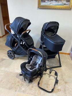 Nuna Demi Grow Double Stroller with Car Seat and Bassinet with Stand