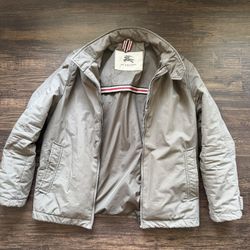 AUTHENTIC BURBERRY Iconic Stripe Harrington Jacket w Hood Size Large 💎💎