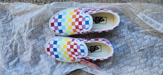 Girls 11.5 VANS CLASSIC Slip-on Rainbow Checkered