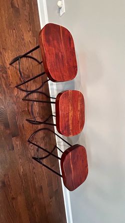 Set of 3 Wood Top Bar Stools
