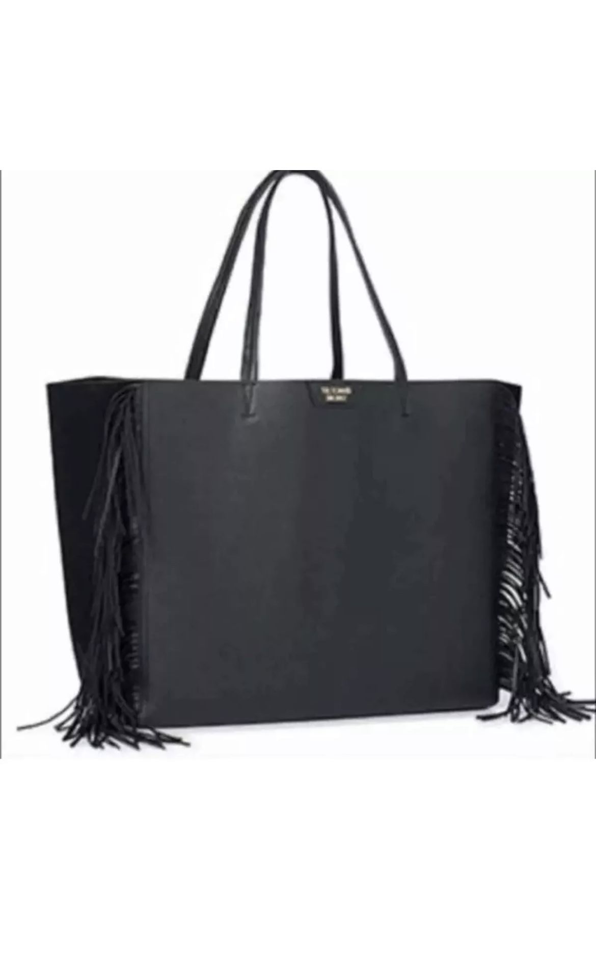 Victorias Secret Black Tote Bag With Fringe