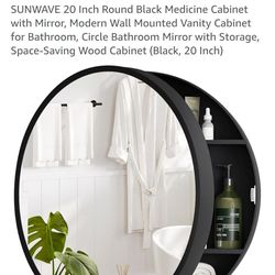 20 Inch Round Black Medicine Cabinet with Mirror