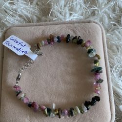 Colorful tourmaline chips bracelet with adjustable chain 