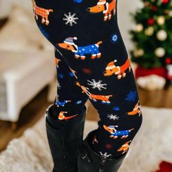 NEW Womens Dachshund Dog Christmas Leggings Soft As Lularoe OS