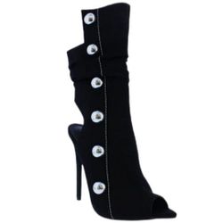 Liliana Darcey-2 Black Studded Peep Toe Booties zipper closure Size 7.5 NWB