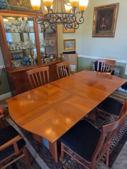Italian Wood Dining Set with Matching China Cabinet & 6 Chairs