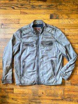 Patrick James Genuine Leather Moto Jacket Charcoal Distressed Full Zip Men M