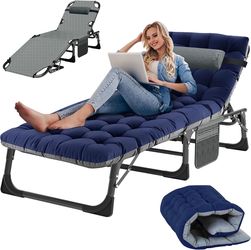 LILYPELLE Folding Outside Chaise Lounge Chair with Mattress,
