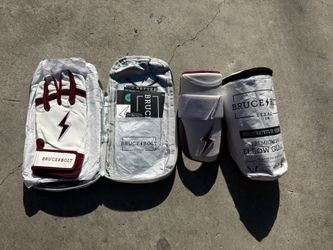 Bruce Bolt batting gloves and elbow guard