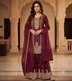 Heavy Embroidered Fersi Salwar Suit Designer 3pc Sharara Set (Size 46) | Luxury Ethnic Wear