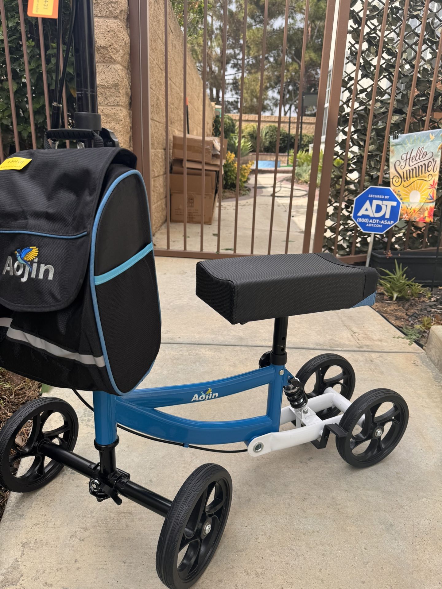 Brand New Assembled- knee scooter, four wheels padded seat. Left and right side compatible.