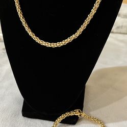 Sterling Silver 14k Gold Plated Popcorn Chain Necklace & Bracelet Set