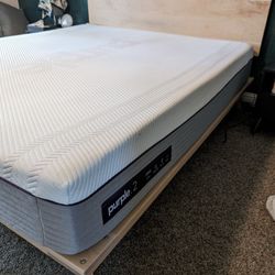 Cal King Purple Mattress + Avocado Mid-century Bed Frame