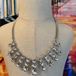 Fancy Crystal rhinestone drop silver tone necklace 
