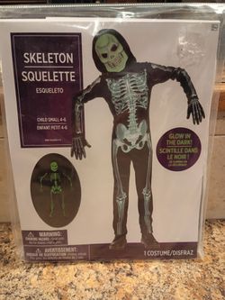 Glow in the Dark Skeleton Costume Child Small 4-6-NEW-info 👇