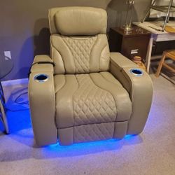 Premier Pearl Leather Massaging Power Lift Recliner with Power Headrest