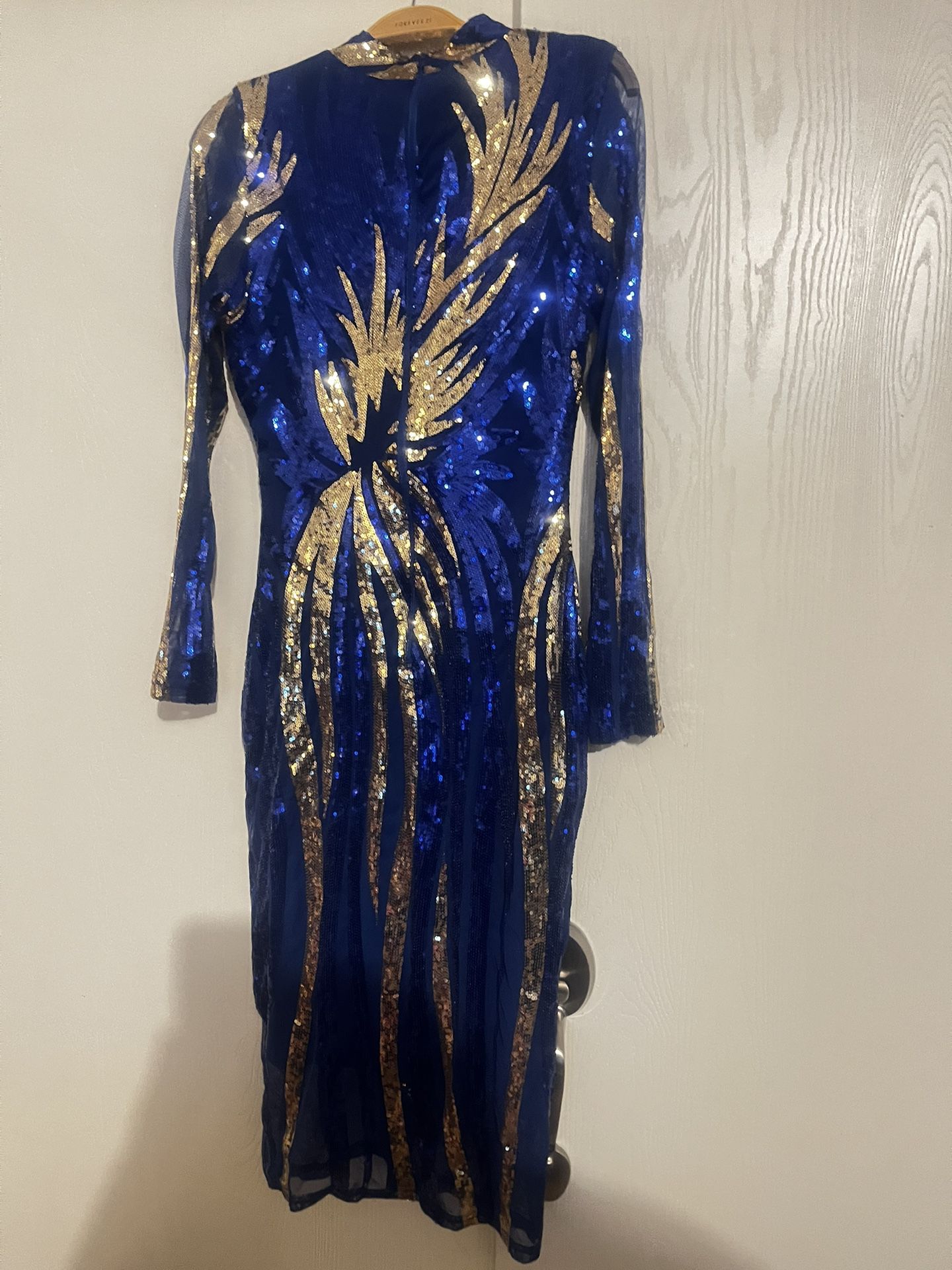 Women’s Sequin Midi Dress Royal With Gold New Size L