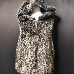 Women's Jolt Faux Fur Leopard Hooded Vest (Size Large)