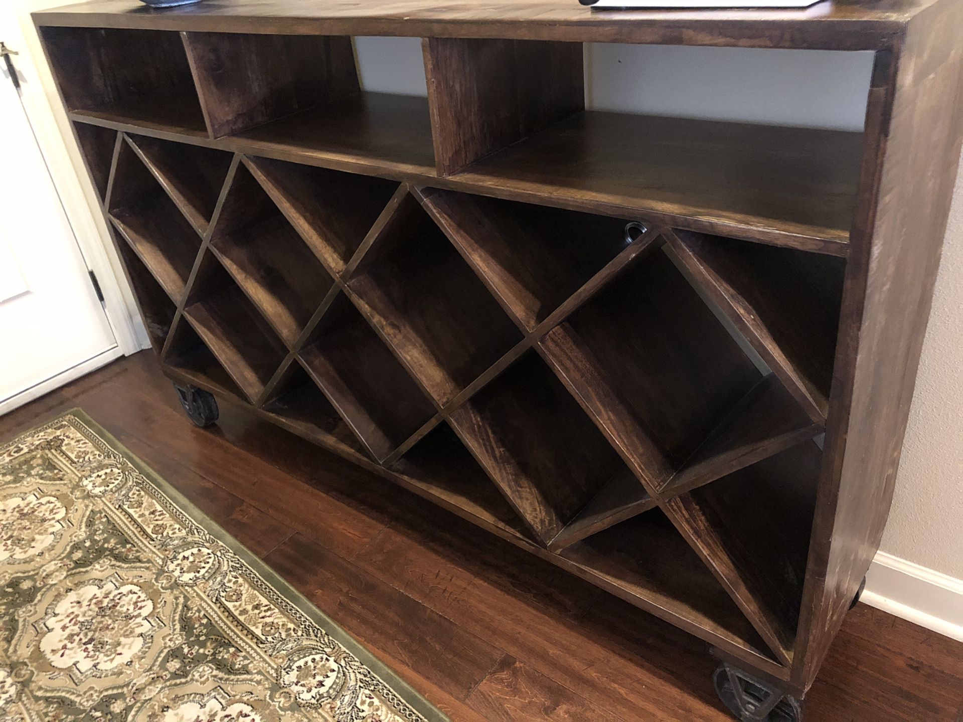 Very large wine console table with wheels