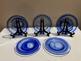 5 Glass Blue Plates   