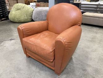 Vintage Terra Cotta Leather Arched Back Armchait with Upholstered Block Feet