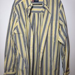 Chaps Easy Care Yellow & Blue Vertical Stripe Long Sleeve Button Up Men’s XL