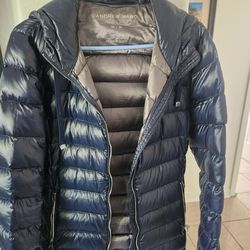 Puffer Jacket, Navy, hip length, Size Medium