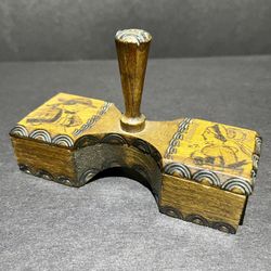 Vintage Decorated Wooden Container Pyrography Design - Signed GAB France