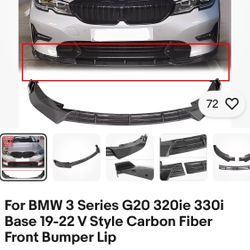 BMW 3 Series G20 320i/e 330i Base 19-22 V Style Gloss Black Front Bumper Lip