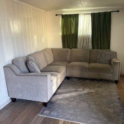 Large L-Shaped Sectional Sofa with Nailhead Trim