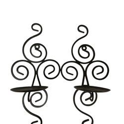 Pair of Swirling Iron Hanging Wall Candleholder Sconce (Hardware Not Included)