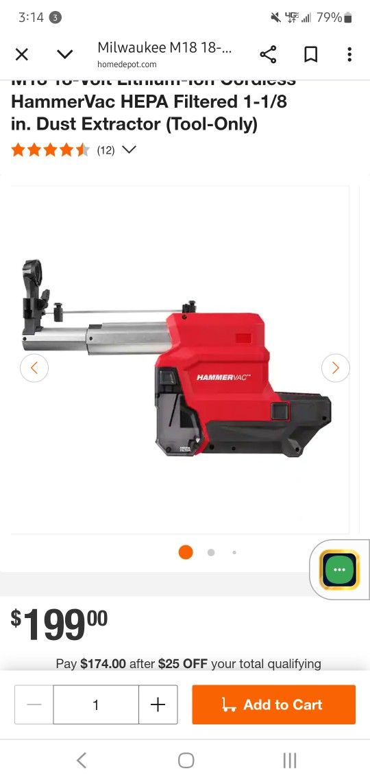 Milwaukee M18 18-Volt Cordless HammerVac HEPA Filtered 1-1/8 in. Dust Extractor