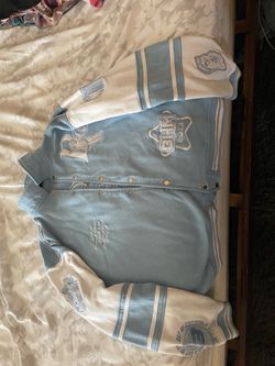 boohooMAN Light Blue Varsity Jacket