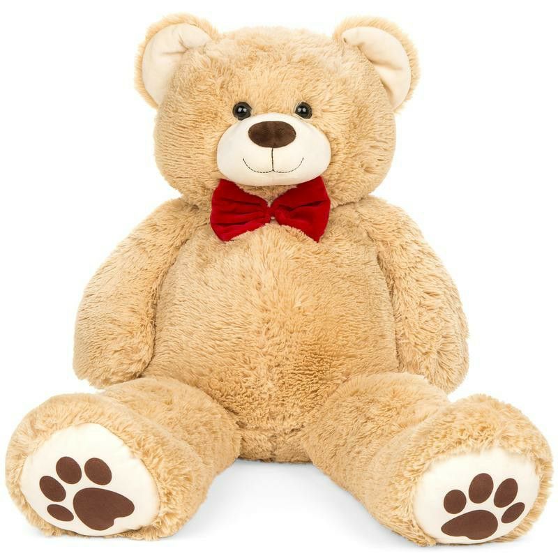 38in Giant Plush Teddy Bear Stuffed Animal Toy w/ Red Bow Tie, Footprints